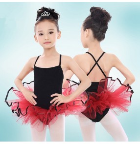 Black girls cotton Lycra strap tutu red skirt girls kids children swan lake princess competition gymnastics ballet dance leotards dresses costumes